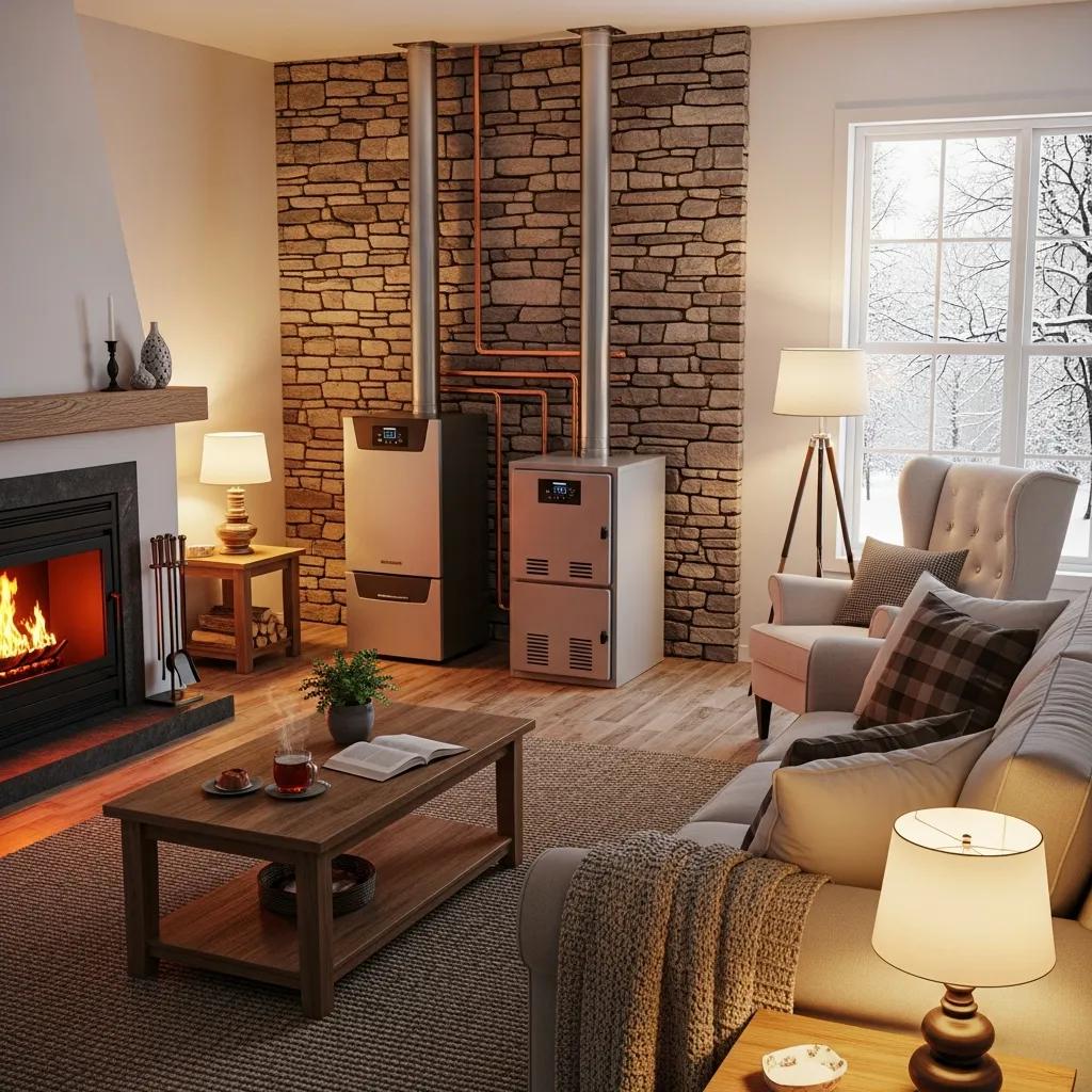 Modern boiler and furnace in a cozy winter home interior